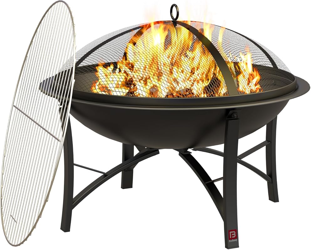 Fire Beauty Wood Burning Fire Pit with 2-in-1 BBQ Grill for Camping