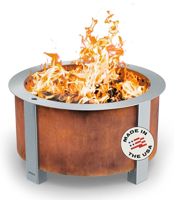 Breeo X Series 24 Smokeless Corten Steel Fire Pit, 27.5-Inch Outdoor Design