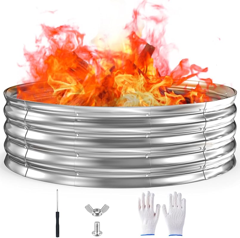 60-Inch Galvanized Steel Fire Pit Ring with Spark Guard for Outdoor Use