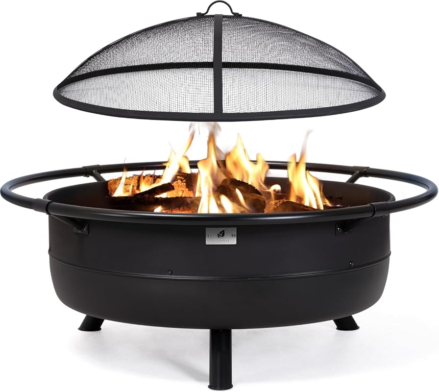SUNCREAT 42-Inch Portable Wood Burning Fire Pit with Spark Screen and Poker