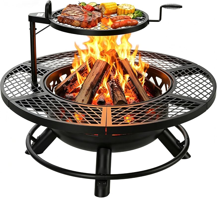 Bali Outdoors Wood Burning Fire Pit with Poker, Outdoor Patio Fire Pit