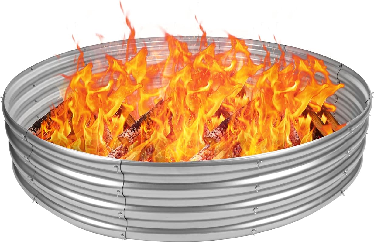 48-Inch Heavy Duty Galvanized Steel Fire Pit Ring, Rust Resistant, Tool-Free Assembly