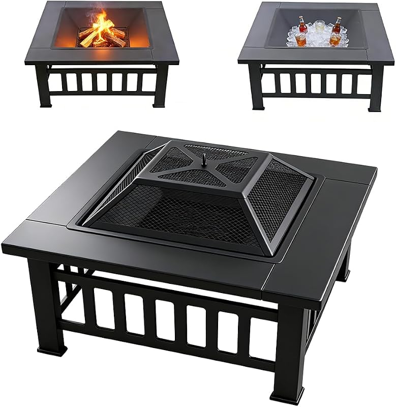 3-in-1 Square Fire Pit Table