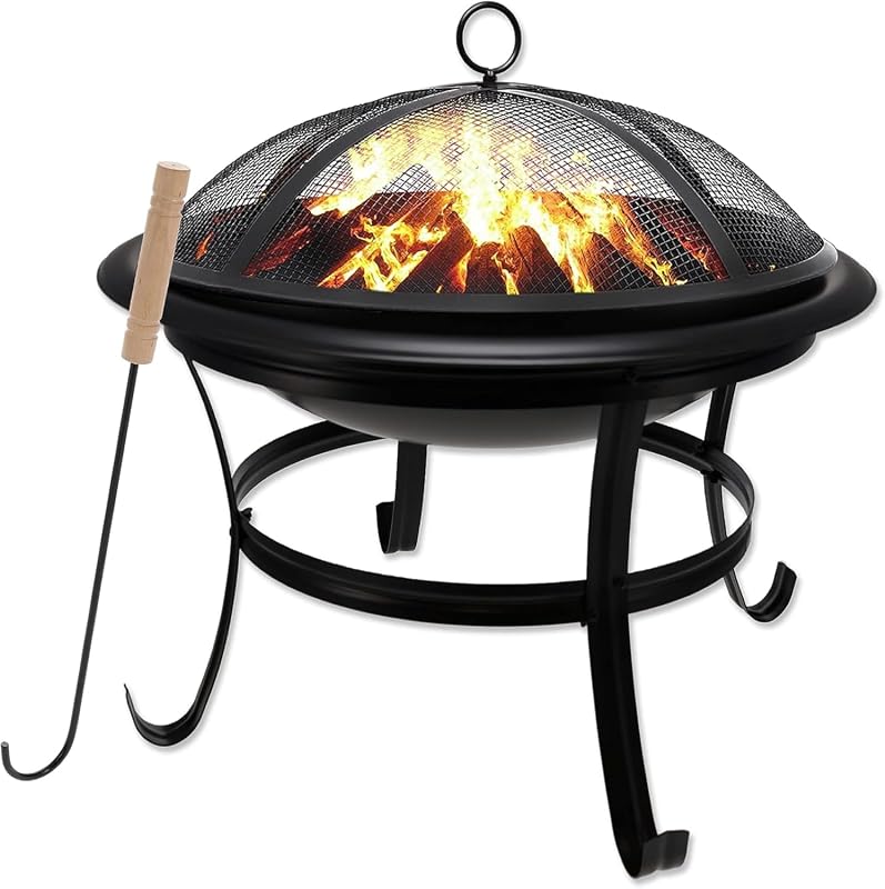 Gas One 22-Inch Wood-Burning Outdoor Fire Pit with Mesh Lid and Fire Picker